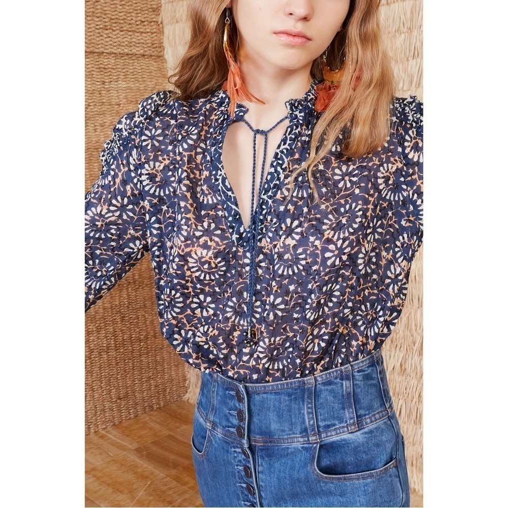 NWOT Ulla Johnson Ruffle Long-Sleeve Floral Lillian Cotton Blouse - Picture 4 of 6